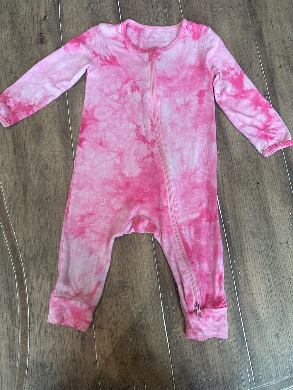 Tie-Dye Pink Zipper Footie One-Piece